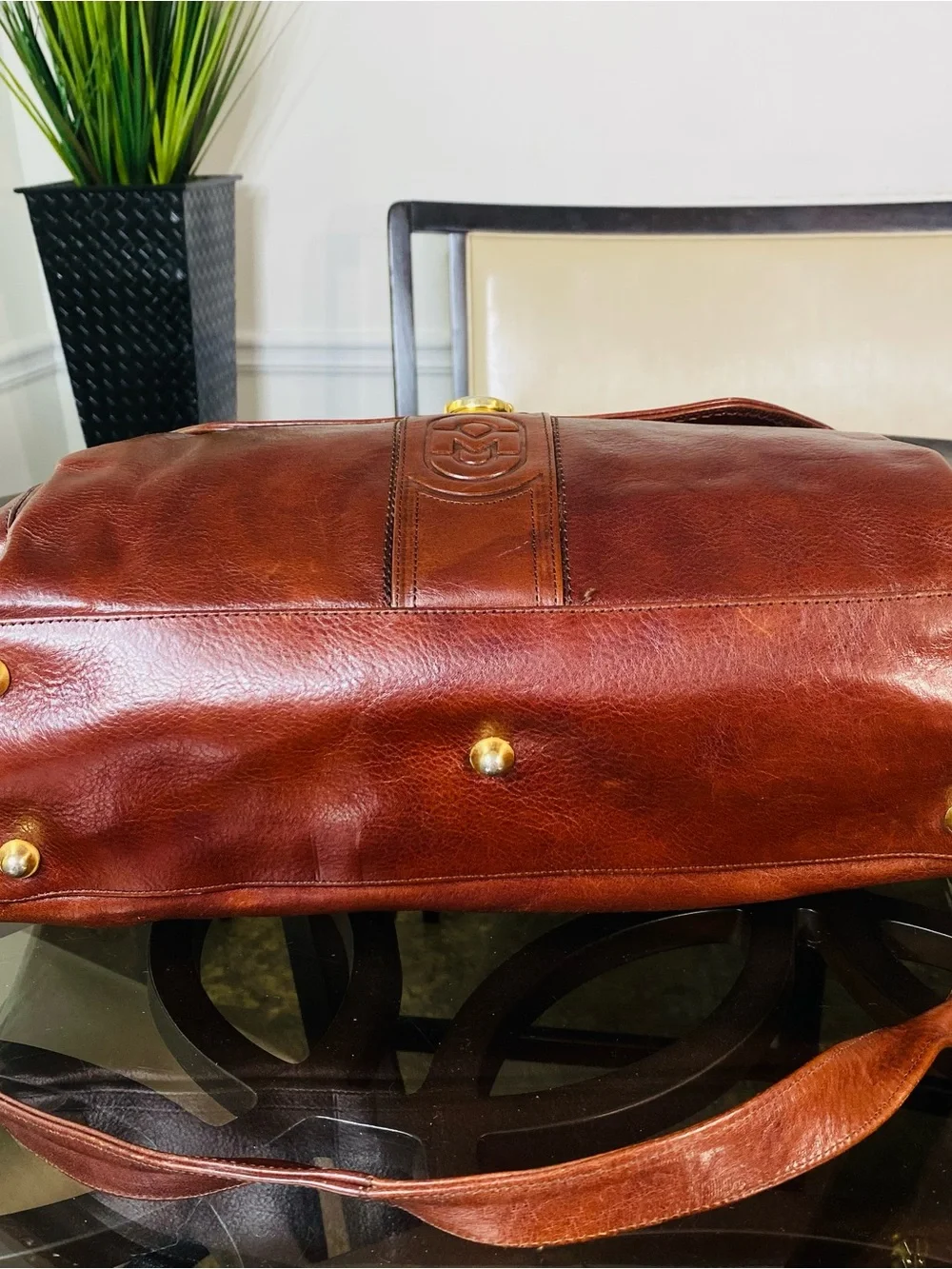 Vintage Marino Orlandi Brown Leather Satchel Bag - Made in Italy - Gold Hardware